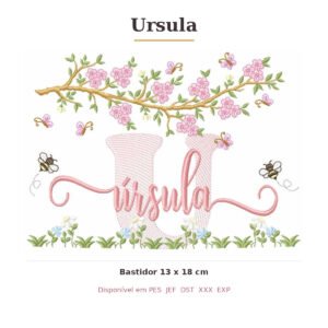 Matriz de Bordado Nome Ursula Jardim e Abelhas 13x18