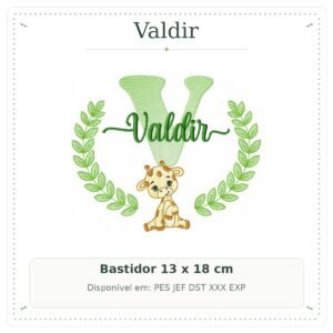 Matriz de Bordado Nome Valdir com Girafinha Safari 13x18