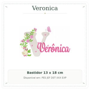 Matriz de Bordado Nome Veronica Patinha com Borboleta 13x18