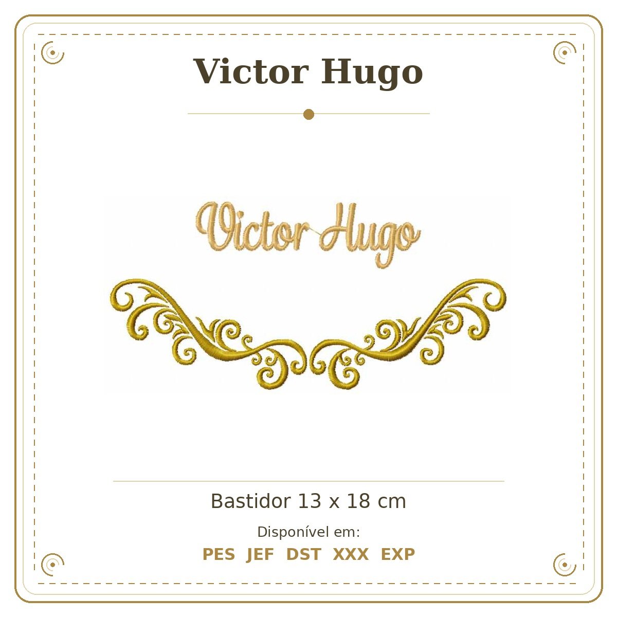 Matriz de Bordado Nome Victor Hugo Arabesco 13x18