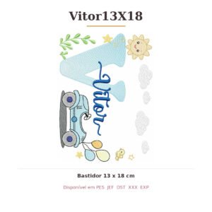 Matriz de Bordado Nome Vitor Carrinhos 13x18