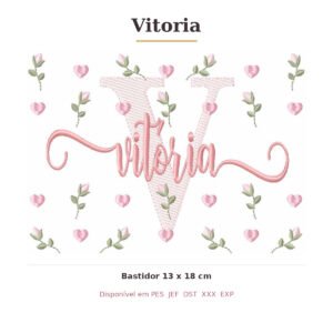 Matriz de Bordado Nome Vitoria Tulipas 13x18