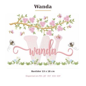 Matriz de Bordado Nome Wanda Jardim e Abelhas 13x18