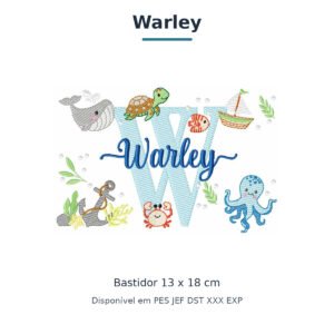 Matriz de Bordado Nome Warley Fundo do Mar 13x18