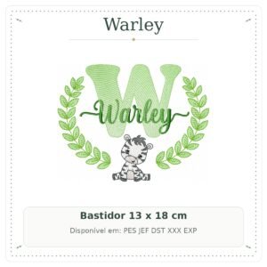 Matriz de Bordado Nome Warley com Zebra Safari 13x18