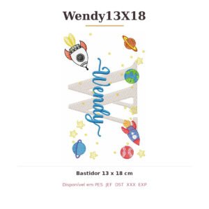 Matriz de Bordado Nome Wendy Astronauta 13x18