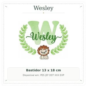 Matriz de Bordado Nome Wesley com Leão Safari 13x18