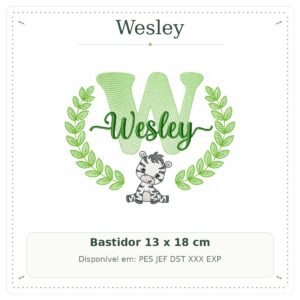 Matriz de Bordado Nome Wesley com Zebra Safari 13x18