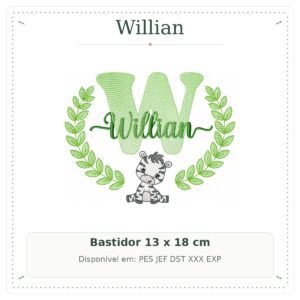 Matriz de Bordado Nome Willian com Zebra Safari 13x18