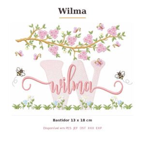 Matriz de Bordado Nome Wilma Jardim e Abelhas 13x18