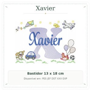 Matriz de Bordado Nome Xavier Cavalinhos com Pipa 13x18