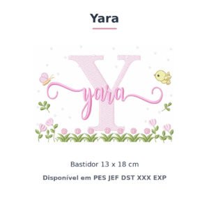 Matriz de Bordado Nome Yara Jardim Flores e Pássaros 13x18
