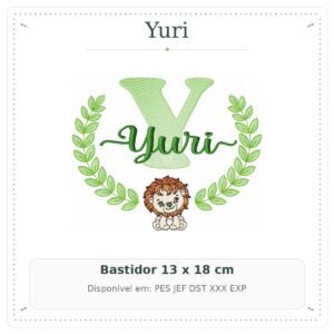 Matriz de Bordado Nome Yuri com Leão Safari 13x18