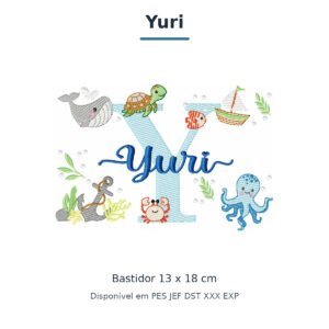 Matriz de Bordado Nome Yuri Fundo do Mar 13x18