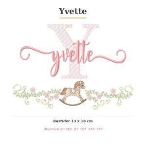 Matriz de Bordado Nome Yvette Cavalinhos 13x18