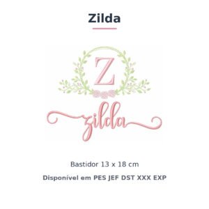 Matriz de Bordado Nome Zilda Raminho e Rosas 13x18