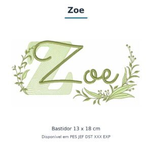 Matriz de Bordado Nome Zoe Ramos e Folhas 13x18