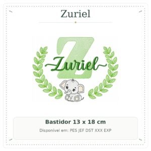 Matriz de Bordado Nome Zuriel com Elefantinho Safari 13x18