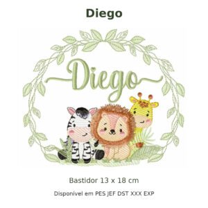 Matriz de Bordado Nome Diego Safari 13x18