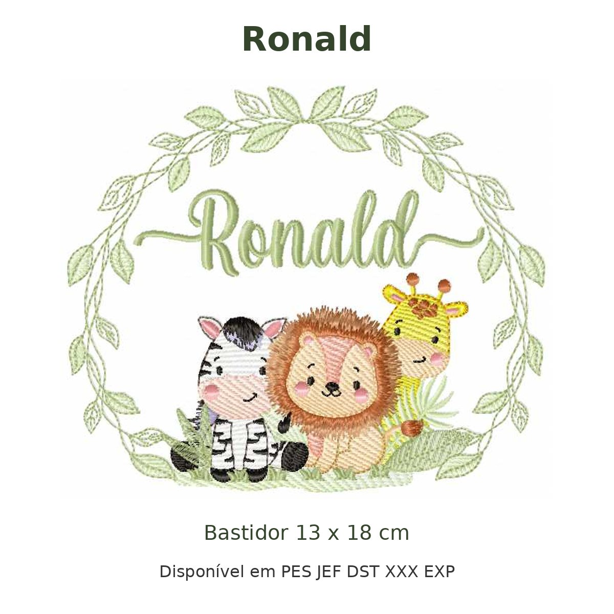 Matriz de Bordado Nome Ronald Safari 13x18