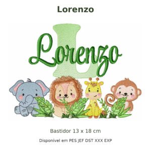 Matriz de Bordado Nome Lorenzo Safari 13x18