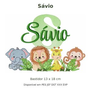 Matriz de Bordado Nome Sávio Safari 13x18