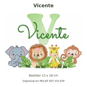Matriz de Bordado Nome Vicente Safari 13x18
