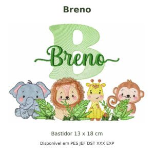 Matriz de Bordado Nome Breno Safari 13x18