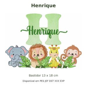 Matriz de Bordado Nome Henrique Safari 13x18