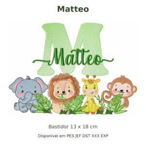 Matriz de Bordado Nome Matteo Safari 13x18