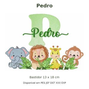 Matriz de Bordado Nome Pedro Safari 13x18