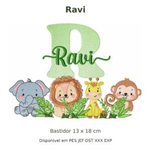 Matriz de Bordado Nome Ravi Safari 13x18