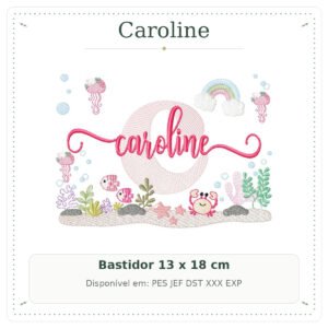 Matriz de Bordado Nome Caroline Fundo do Mar Oceano 13x18