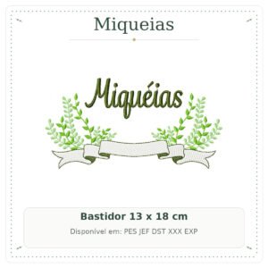 Matriz de Bordado Nome Miqueias Folhagem e folha 13x18