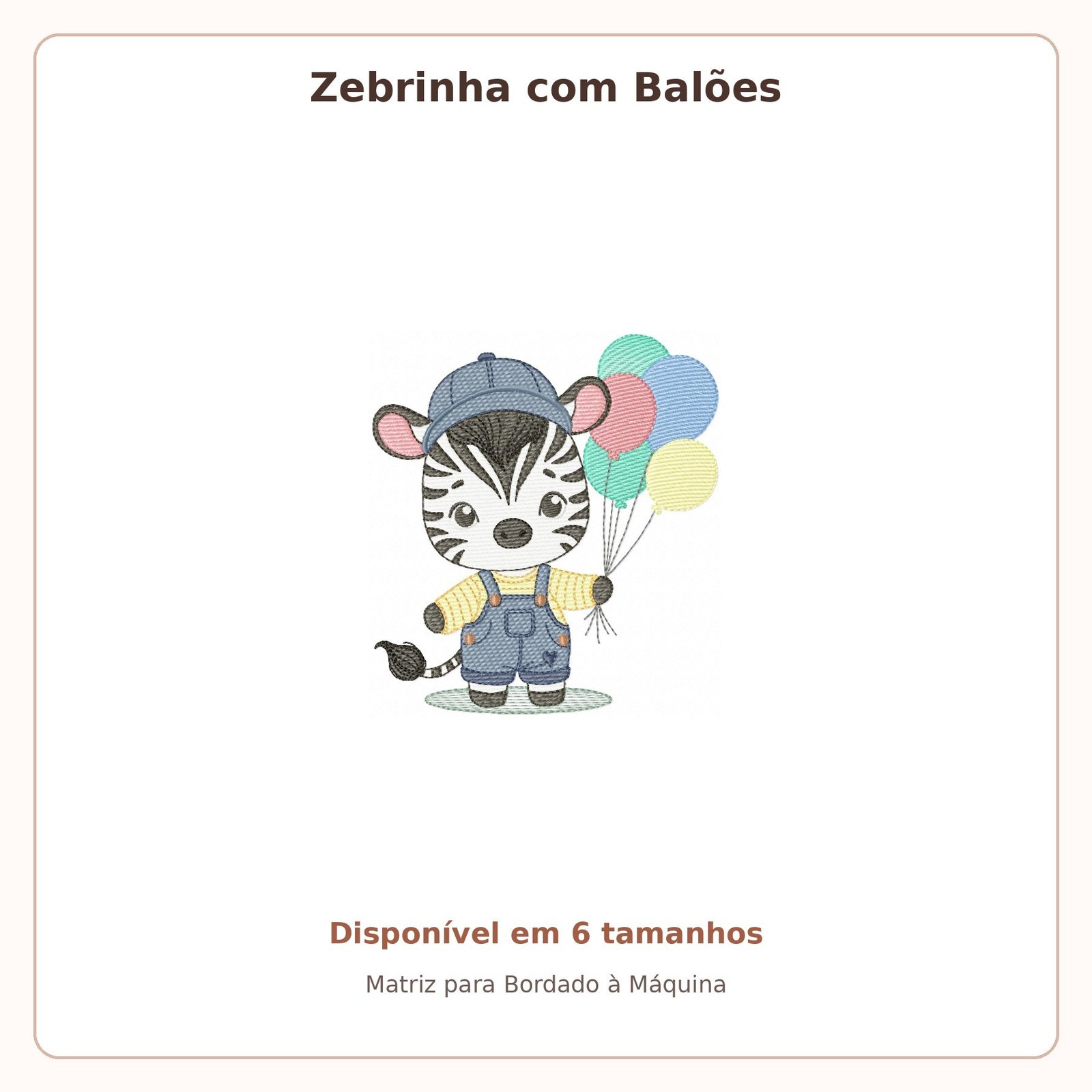 Zebrinha com Balões - Matriz de Bordado
