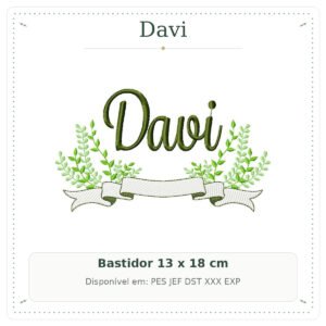 Matriz de Bordado Nome Davi Folhagem e folha 13x18