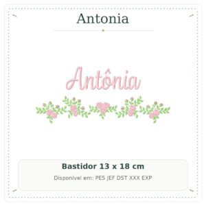 Matriz de Bordado Nome Antonia Florese Rosas Delicadas 13x18