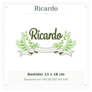 Matriz de Bordado Nome Ricardo Folhagem e folha 13x18