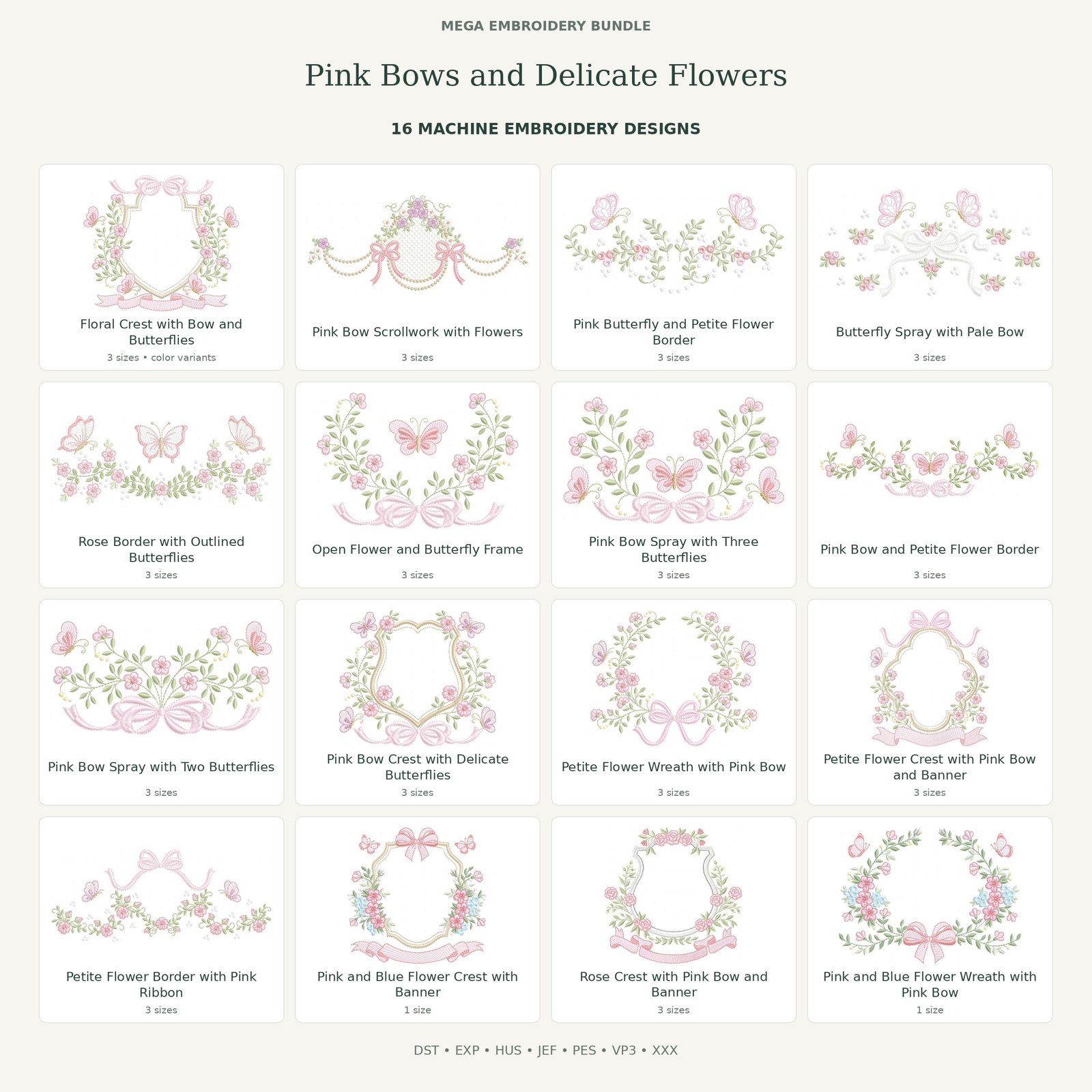 Pink Bows and Delicate Flowers Mega Embroidery Bundle