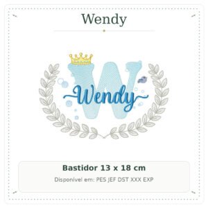 Matriz de Bordado Nome Wendy Fundo do Mar Oceano 13x18